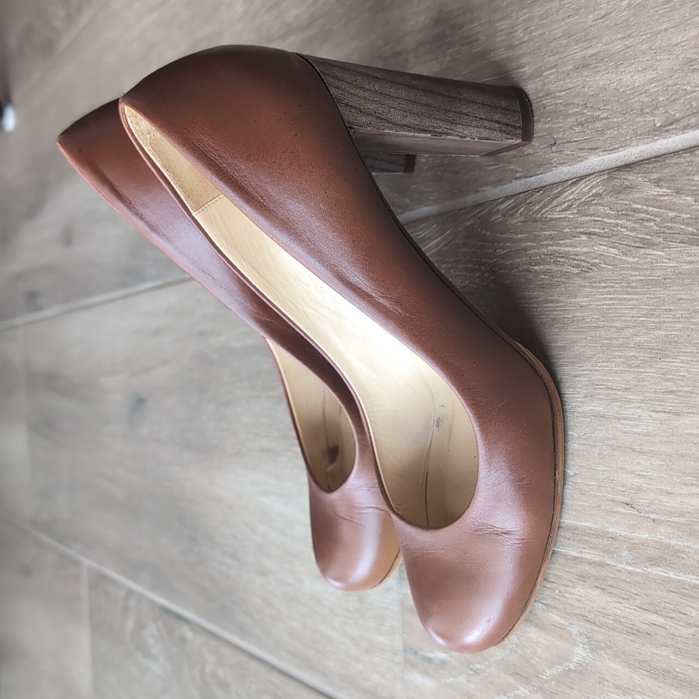 Kate Spade Women's Size 9 Cognac Leather Faux-Wood 4" Heels
